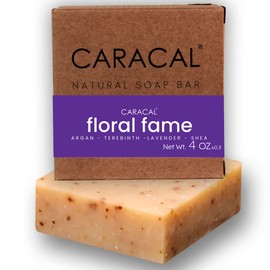 CARACAL Floral Fame Vegan Herbal Natural Women's Men's Soap Bar, Strong Smoky Lavender, Clary Sage, Terebinth Fruit, Olive, Castor Oils & Shea Butter - Long Life