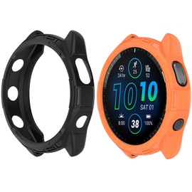 HUAYUWA 2Pack Soft TPU Case Cover (Black+Orange) Compatible with Garmin Forerunner965 Running Smartwatch Protective Case Intended for Forerunner 965 Watch Shell Accessories