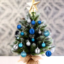 Lunmon 64 Pcs Winter Christmas Ball Ornaments Glitter Matt Silver Blue Christmas Decorations for Tree 1.6/1.97/2.4 in Winter Wonderland Decoration Assorted Size Winter Ornament for Xmas Tree Party