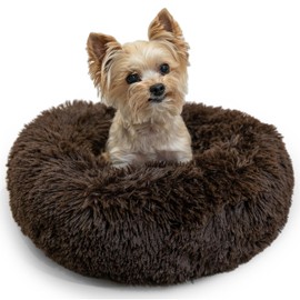 Best Friends by Sheri The Original Calming Donut Dog and Cat Bed in Shag Fur, Dark Brown, Extra Small, 18x18