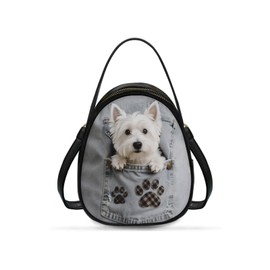 Jolamirel Novelty White Westie Print Small Crossbody Phone Bag for Women PU Leather Cross Body Purses, Jeans Pocket Puppy Dog Small Messenger Handbag Wallet for Travel Casual