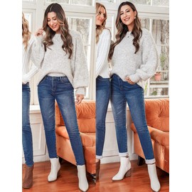 luvamia Womens Jeans Size 14-12 Mid Rise Skinny Jeans for Women Jeggings for Women with Pockets Jean Leggings Fleece Jeggings Classic Blue Size Large Size 12 Size 14