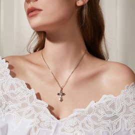 Necklaces for Women Cross 925 Sterling Silver Round Cut Cubic Zirconia Cross Pendant Necklace Women Silver Chain Mother Women Men, Sterling Silver, Cubic Zirconia