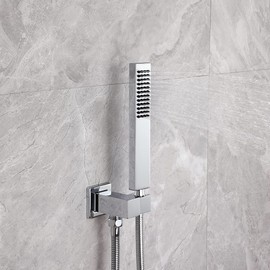 Asyas Chrome Brass High Pressure Hand Held Shower Wand Square Head with Adjustable Elbow Wall Connector Shower Holder and 59 Inch Hose Set