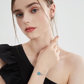 BETHZA Natural Turquoise Bracelet 925 Sterling Silver Infinity Feather Genuine Turquoise Gemstone Adjustable Link Western Boho Jewelry Gifts for Women, Sterling Silver