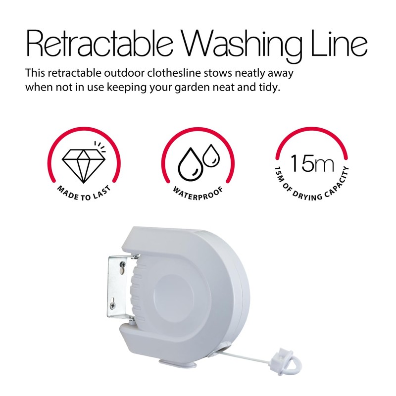 ST-262-RETRACTABLE-CLOTHE15M Metaltex Single Line 15 m Outdoor Retractable Washing Line,