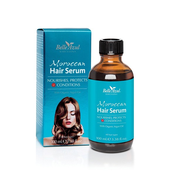Belle Azul Moroccan Haarserum 100 ml - Kapillar Serum mit Bio Arganöl - Intensive Pflege - Tiefenwirksamer Feuchtigkeitsspender - Anti-Frizz - Hitzeschutz - Für alle Haartypen - Vegan - Made in Spain