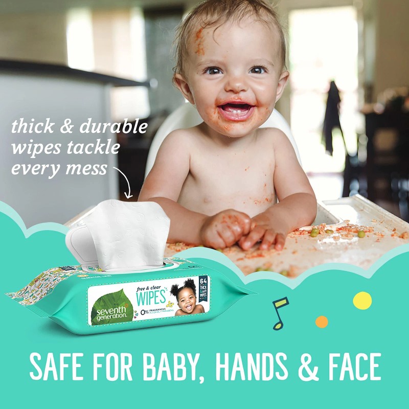 Seventh Generation Baby Wipes Unscented 64 Count Gentle Hypoallergenic Care