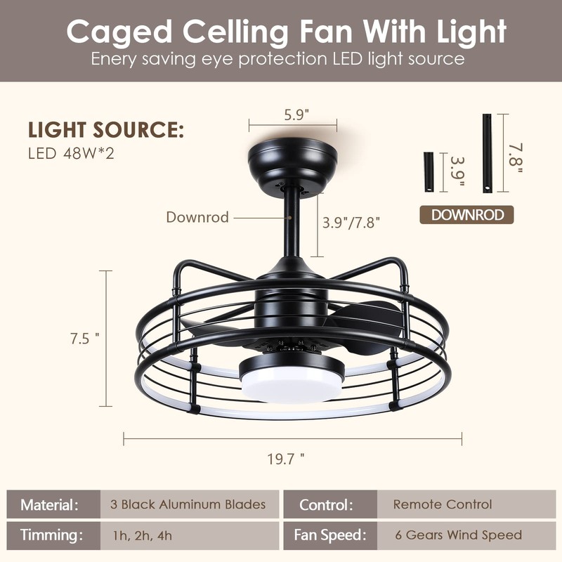 Asyko Caged Ceiling Fan with Light - Bladeless Black Ceiling
