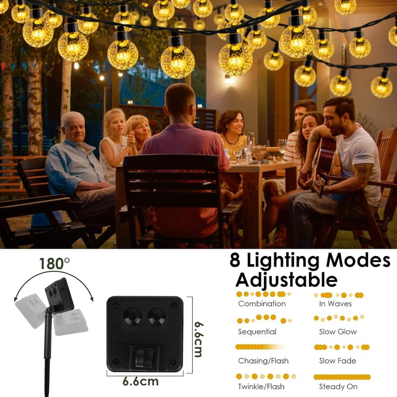 Suyoo Solar-Lichterkette für Außen, 12M 100 LED Kristall Globe Lichter,