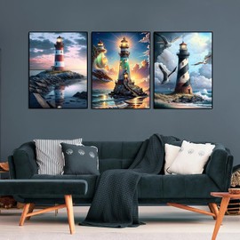 WUDWL Diamond Painting Kits for Adults - 3 Pack Lighthouse DIY 5D Diamond Art Kits Full Drill Diamond Dots Paintings with Diamonds Gem Art and Crafts Home Decor 12x16inch ﻿