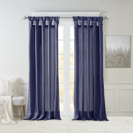 Madison Park Emilia Faux Silk Curtain with Privacy Lining, DIY Twist Tab Top, Window Drapes for Living Room, Bedroom and Dorm, 50x108, Navy
