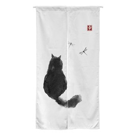 Ofat Home Design Japanese Ink Cat Black and White Noren Doorway Curtain Polyester Blend 33.5"x 59" Door Curtain for Kitchen Tapestry for Wall Hanging Decoration