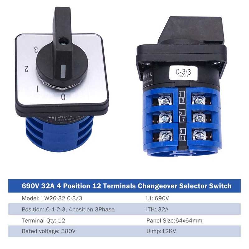 Taiss Universal Changeover Switch 32A 690V 4 Position 12 Terminals