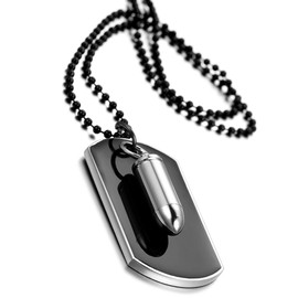 Cupimatch Dog Tag Pendant Necklace： Bullet Pendant Punk Military Style Men's Stainless Steel Necklace
