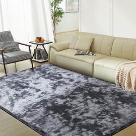 Luxury Shag Area Rug,Indoor Ultra Soft Plush Rugs for Living Room, Carpet for Kids Boys Girls Dorm Nursery Home Decor Aesthetic, Upgrade Anti-Skid Durable, Tie Dye Black and Grey, 3X4