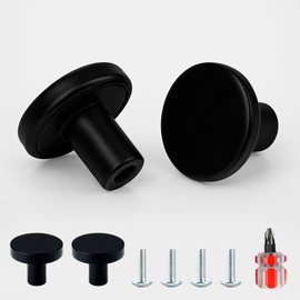 Lotnery 4 Pack Black Round Cabinet Knobs - 25mm Diameter Single Hole Handles for Kitchen Drawers, Cupboards, Wardrobes & Nightstands, Easy to Install, Durable Aluminium Alloy Modern Design