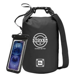 STOVER 5/10/25/30/40/55L Bolsa seca impermeable, mochila pequeña y ligera con funda impermeable para teléfono, kayak, viajes, senderismo, pesca, tuberías, camping, la playa, hombres/mujeres (negro)