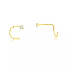 For Women 18k Solid Gold Tiny Nose Screw L Shaped Zirconia 1.75 mm Piercing for Women