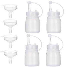 Uceoo Condiment Squeeze Bottles, 4 Pack Squeeze Bottles for Sauce Plastic Squeeze Bottle with Cap Lid for Katchup, Honey, Chunky Sauces, Resin, Salsa Crafts, Oil 6oz 180ML with 4 Funnels