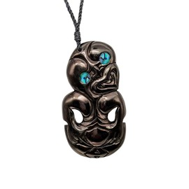 81stgeneration Women's Men's Hand Carved Horn Paua Abalone Eyes Large HEI Tiki Pendant Necklace