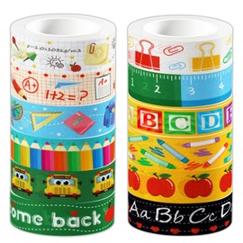 HLARTNET Back to School Washi Tape - 12 Rolls First Day of School Colorful Washi Masking Tape Welcome Back to School Decorative Paper Stickers for Scrapbook Gift Wrapping DIY Art Crafts