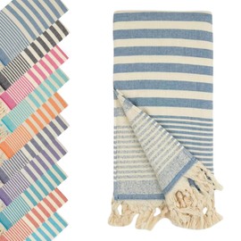 Dalga Premium Turkish Beach Towels, Sand Free Pure Peshtemal Towels Lightweight & Ultra-Absorbent Turkish 100% Organic Cotton Oversized Beach Towels for Travel Gym Pool Spa & Bathroom (Aegean Blue)