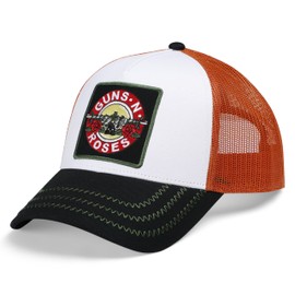 Amplified Trucker Baseballkappe mit verstellbarem Snapback-Verschluss, Atmungsaktiv - Guns N Roses, Weiss-Schwarz-Orange
