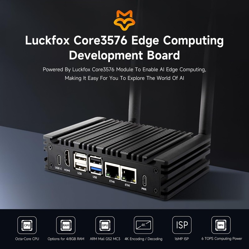 waveshare Luckfox Core3576 Edge Computing Development Board, Rockchip RK3576 Octa-Core