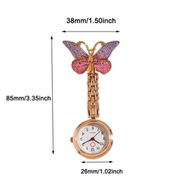 SagaSave Butterfly Nurse Fob Watch, Alloy Doctor Pocket Watches Men Women Lapel Pin Watch Clip-on Hanging Medical Pocket Watch, Fuchsia