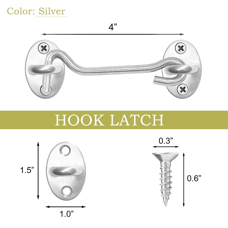Qancekoo 4 Inch Hook and Eye Latch Stainless Steel Latche