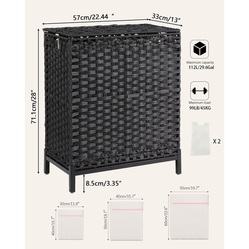 SETVSON Laundry Hamper with Lid, 112 L Handwoven Rattan Wicker