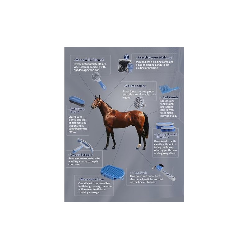 Harrison Howard- Kit de aseo para caballos de 9 piezas,