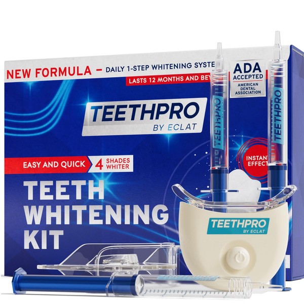 Teeth Whitening Kit - Led Teeth Whitening Light with Teeth Whitening Gel Syringes & Mouth Tray, Helps Remove Coffee Stains & Remineralizes for a High Smile, Safe for Sensitive Teeth, Fluoride Free