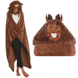 Shoppawhile Highland Cow Gifts Wearable Hooded Blanket for Women Soft Warm Fluffy Highland Cow Hooded Blanket 59 * 51 inch