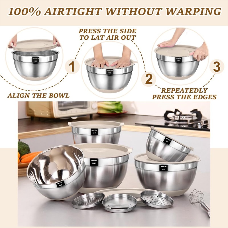 Umite Chef Mixing Bowls with Airtight Lids Set, 8PCS Stainless