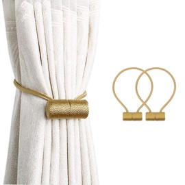 SUOXU 2 Pieces Magnetic Curtain Tiebacks, Curtain Clip Cord Buckle, Curtain Weaving Clip, Used for Home Office Cafe Decorative Buckle, No Need to Perforate Magnetic Snap Curtain Strap (Gold)