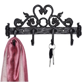 Rustic Iron Key Holder for Wall - Decorative Wall Mount Key Hangers with 4 Hooks for Hanging Keys or Towels Vintage Wall Hooks Key Rack - with Screws and Anchors Easy to Install