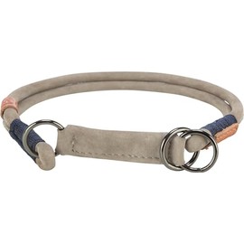 TRIXIE Zug-Stopp BE Nordic Dog Collar Made of Leather S-M Grey - Comfortable Dog Collar for Small and Medium Dogs with Pull Control - Robust & Elegant - 17120