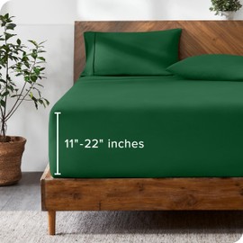 Bare Home Full Extra Long Fitted Sheet - Extra Deep Pocket Fitted Sheet - Premium 1800 Microfiber - Ultra-Soft Wrinkle Free - Full XL Deep Pocket Sheet (Full XL - 11" to 22" Pocket, Forest Green)