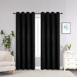 Regal Home Collections Blackout Room Darkening Curtains 2-Panel Set - Noise Reducing, Energy Saving Room Darkening Window Curtains & Drapes for Bedroom, Living Room (52in W x 84in L - 2 Panels, Black)