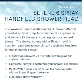 Aqua Vista 4-in. Polished Handheld Shower Head with 6 Spray Settings 8364010, Hand Held Shower Head with Long Hose Works as Spa Shower Head and Massage Shower Head, High Pressure Shower Head