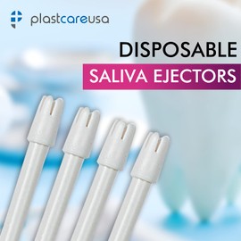 500 Dental Saliva Ejectors Disposable - Medical Grade Latex Free Evacuation Suction Tips - Flexible White Tube with White Tip (500 Pack) by PlastCare USA