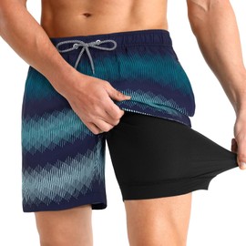 iCKER Mens Swim Trunks with Compression Liner 5.5" Inseam Quick Dry Swim Shorts Bathing Suit Beach shorts-K460-Medium