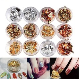 Mesiyun Nail Art Paillette Gold Foil for Nail DIY Makeup Holographic Flakes Decoration Mixed Color with Gold, Silver, Copper Colors 4Colors