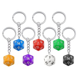 7PCS D20 Dice Keychain Charm Hanging Pendant Acrylic 20-Sided Polyhedral 3D Cube Keyring for Jewelry Making Keychains DIY Crafts Bag Accessories Car Accessories Opaque - 27mm/1.1"