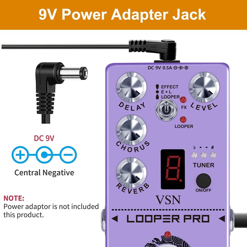 VSN Multi Effect Pedal with Delay Tuner Chorus Reverb Looper