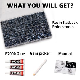 31000Pcs Navy Blue Rhinestones for Bedazzling, Bedazzler Kit with Flatback Rhinestones for Clothes Crafting Crafts Nails, 2,3,4,5,6mm Flat Back Resin Crystal Bedazzling Kit with B 7000 Glue Clear