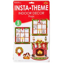 Beistle 5 Piece Printed Plastic Indoor Christmas Decorations Holiday Photo Booth Background, 15" - 49"