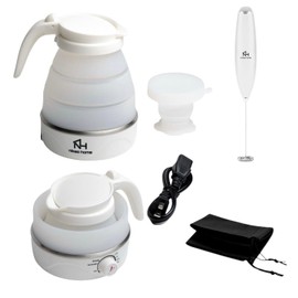 Nikao Home Foldable Electric Kettle Plus Milk Frother and Foldable Cup – Portable Tea Kettle for Travel, Mini Collapsible Water Warmer, Compact Design for Easy Storage and Quick Heating.